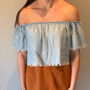 Show Me Your MuMu Light Blue Off-Shoulder Crop Top